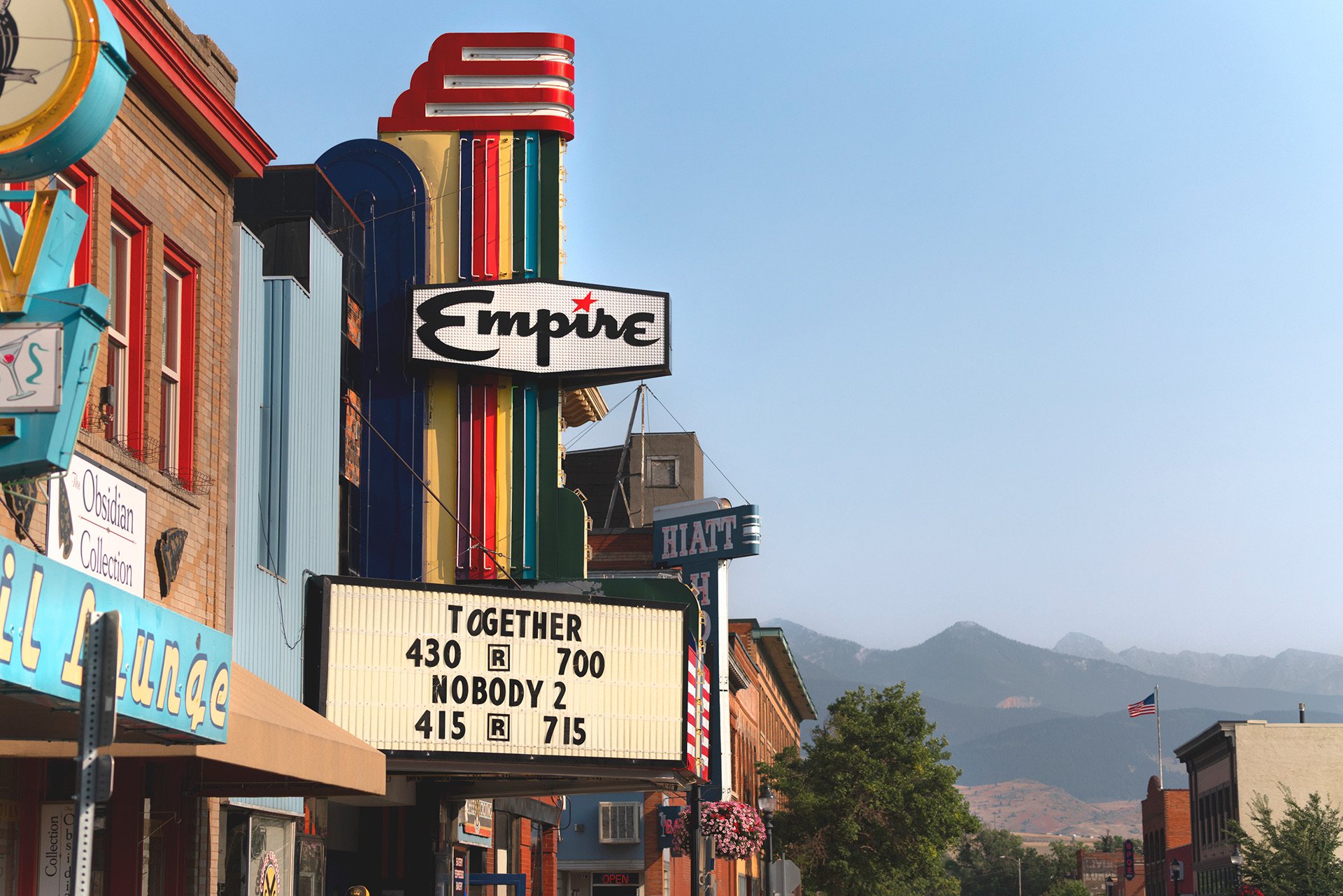 signage and marquee for The Empire Twin Theatre in Livingston, Montana