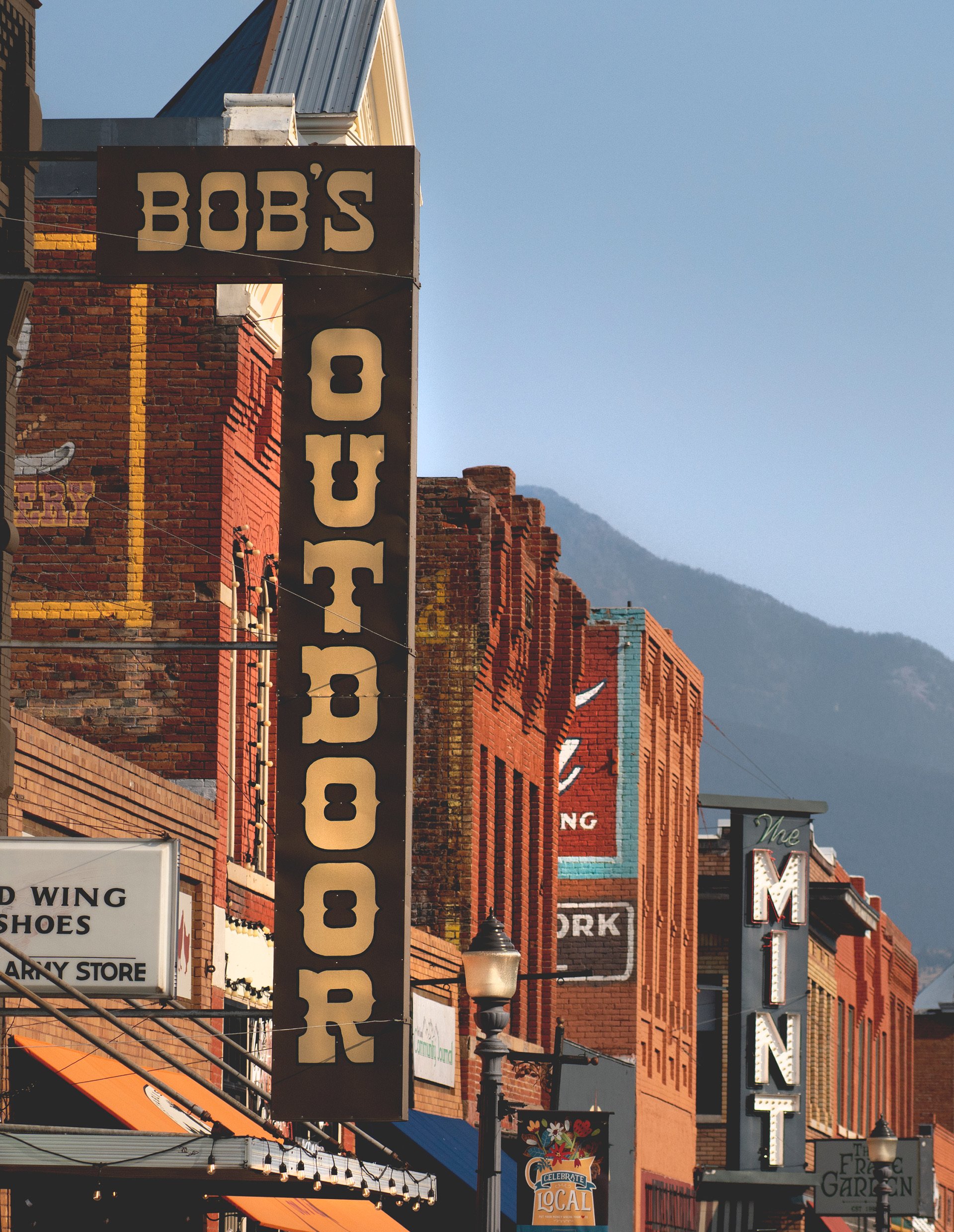 signage for Bob's Outdoor and Mint in Livingston, Montana
